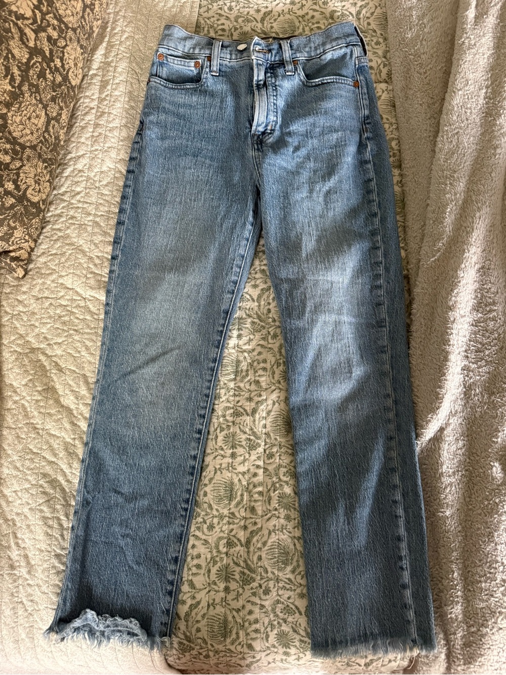 Madewell Light Blue Straight Leg Jeans with Frayed Hem